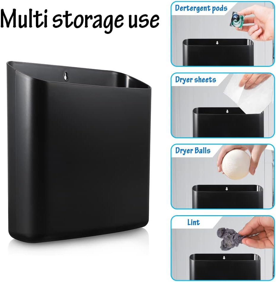 Picowe Magnetic Laundry Storage, Large Lint Holder Bin, Space-Saving Trash Container Hanging on Dryer, Washer or Wall Mount (Gray White)