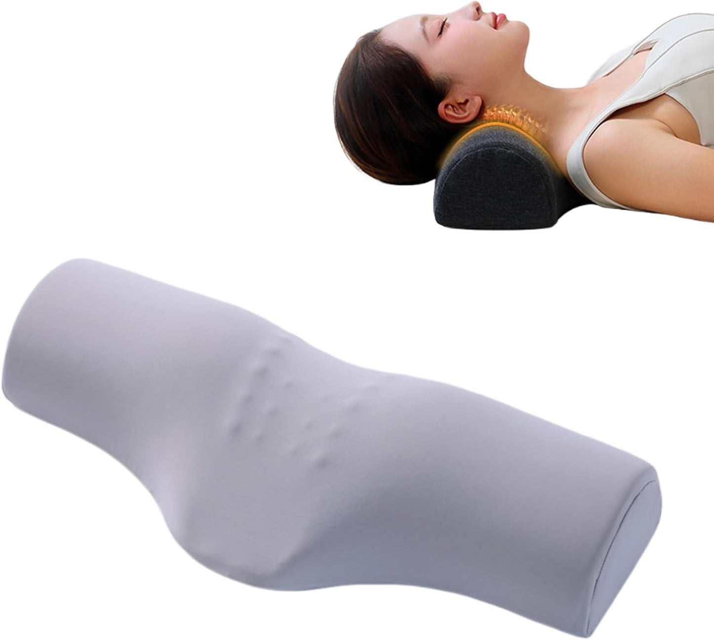 Cervical Neck Pillow for Neck Pain Relief,Memory Foam Neck Bolster Support Pillow for Bolster Support and Shoulder Relaxer, Decompression Devices Orthopedic Pillow Gray