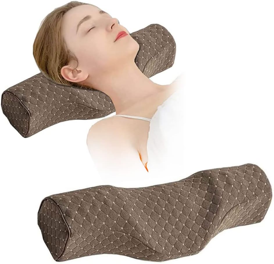 Cervical Neck Pillow for Pain Relief Sleeping, Neck roll Pillow Memory Foam for Stiff Neck Pain Relief ，Travel Bolster Pillow for Bed for Side Sleepers Back Sleeper. (Blue)