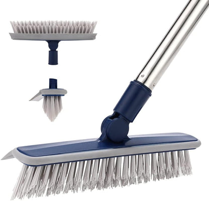 2 in 1 Floor Scrub Brush Grout Brush with 57.8" Long Handle,120°Rotatable Shower Tile Grout Cleaner Scrubber,V-Shaped Corner Brush for Hard to Reach Areas (Orange)