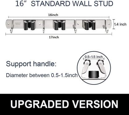 IMILLET Broom Holder Wall Mount, Heavy Duty Garage Organization Mop Hanger | Stainless Steel Broom and Mop Organizer Wall Hanging Self Adhesive for Laundry Room,Garden,Utility