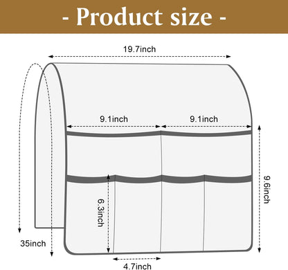 Remote Control Holder for Recliner, Sofa Armrest Organizer with Non-Slip Base, Tv Remote Holder Couch Caddy Armchair Caddy Bedside Organizer with 6 Pockets for Magazine, Tablet, Phone (Beige)