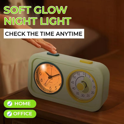 Visual Timer for Kids with Clock, 60 Minute Countdown Timer for Classroom, Home, Kitchen, Work, Dual-Screen Pomodoro Timer with Alarm Clock, Silent Time Management Tool with Night Light (Blue)