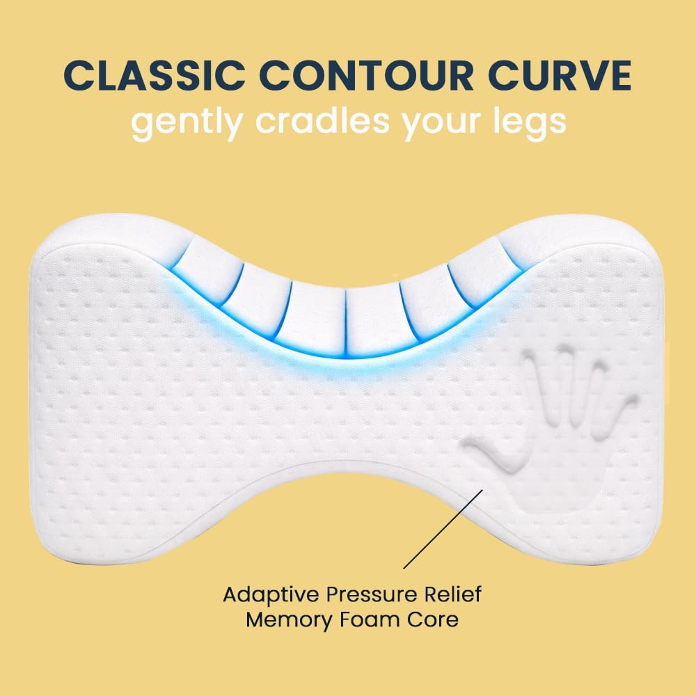 Contour Original Hourglass Knee Pillow for Side Sleepers with Adjustable Strap - Memory Foam Leg Support Cushion Between Knees for Hip & Spine Alignment - Ergonomic Leg Pillow for Side Sleeping