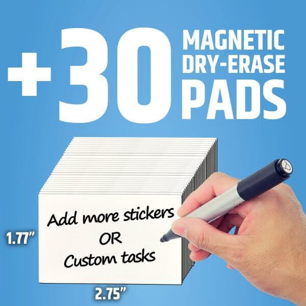 Large Magnetic Reward Chart for Kids - 127 Pre-Written Stickers (Including Potty Training) + 30 Customizable Chores - Behavior, Responsibility & Incentive Routine Star Chart for Fridge (1 Kid Version)