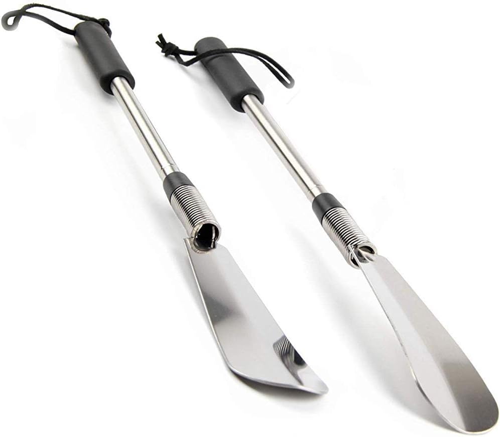 Fanwer Shoe Horn Long Handle for Seniors, Set of 2, Extendable (16" to 31") Metal Shoehorn, Wear Shoes without Bending, Suitable for People of Different Heights