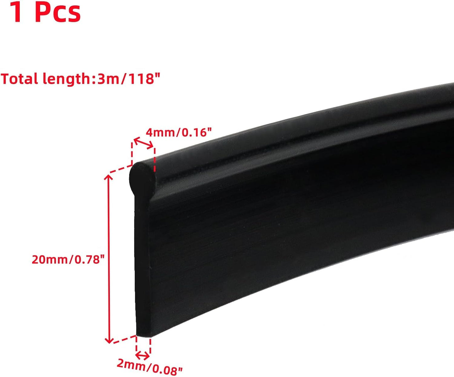 Oedema 118 Inch Shower Door Bottom Seal Strip, Black | Silicone, Waterproof, Shower Sweep Weather Stripping, for House and Glass Doors