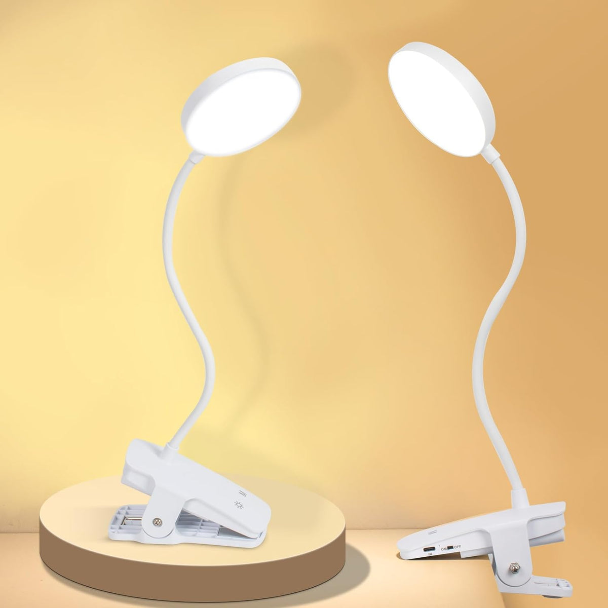 Cordless Rechargeable Clip On Desk Lamp Thick Flexible 360° Gooseneck