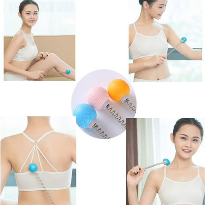 1 Pack Golf Ball Massager Hammer with Spring Wooden Handle Handheld Massage for Pain Relief Neck Back Massager Ball Manual Massage (Gray)
