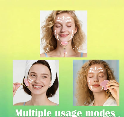 Jade Roller Gua Sha Tools - Nature Gua Sha Facial Tool Skin Tightening Face Massager Anti-Aging Jade Face Roller Puffiness Reducing Guasha Stone for Women Men（Green）