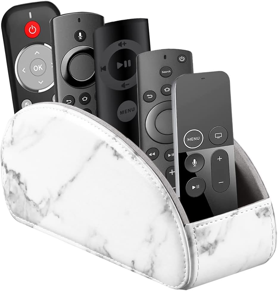 Pu Leather TV Remote Control Holder with 5 Compartments,Remote Caddy/Tray | Bedside Table Desk Storage Box/Organizer for Pen,DVD,Blu-Ray,Media Player,Heater Controller,Cosmetics,Glasses,Office Supplies