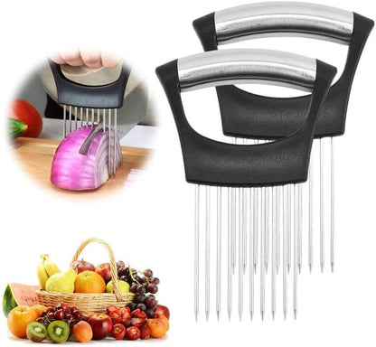 Onion Holder for Slicing, Stainless Steel Slicer Onion Cutter for Slicing, Vegetable Cutter for Potato and Tomato, Lemon Avocados, Eggs, Food Slicer Assistant Tool (1 PCS)