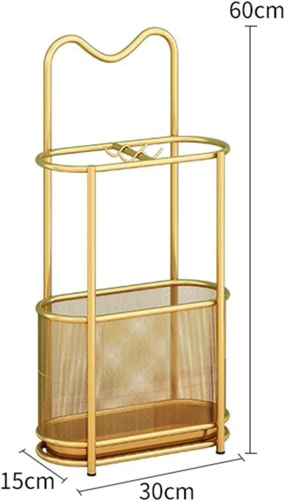 Metal Umbrella Holder Stand,Metal Umbrella Stand for Entryway, Stand Cane Holder with Drip Tray, Umbrella Rack Storage Bin Freestanding,Gold