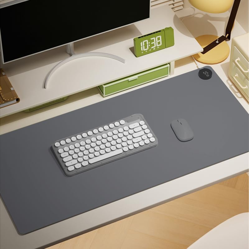 Heated Desk Pad 31.5×13 Inch - 3-Speed Touch Control Large Heated Mouse Mat with 3-Hour Auto Shut-Off, Non-Slip Silicone Eye Protection Warm Desk Mat for Office and Home (Light Gray)