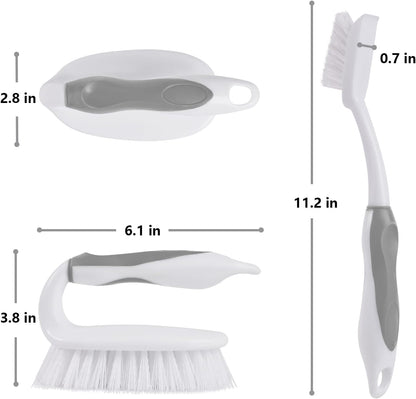 Scrub Brush Set, 4 Pack Deep Cleaning Brush Kit, Green | 2 Scrub Brush, 2 Tile & Grout Brush with Built-in Scraper, Household Commercial Scrubber for Floor, Shower, Pool Wall, Tub