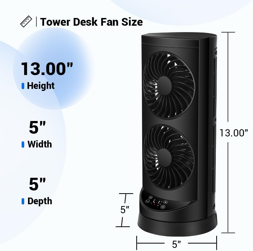 Tower Fan for Bedroom,24 ft/s Portable Desk Table Fan with Remote