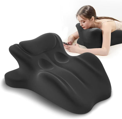 Ergonomic Memory Foam Wedge Pillow, 27° Bed Wedge Support, Black | Reading Reclining Sit Up Support, Upper Body Leg Elevation Comfort, Neck Back Waist Support, Removable Cover, Anti-Slip Base