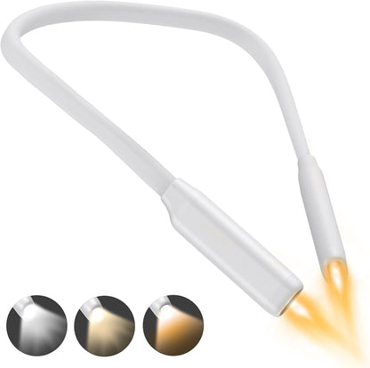 Book Light LED Neck Reading Light,Bendable Rechargeable Book Light for Reading in Bed,Eye Friendly - 3 Colors & 3 Brightness Levels Perfect for Bookworms Kids Crafts Knitting Travel (White)