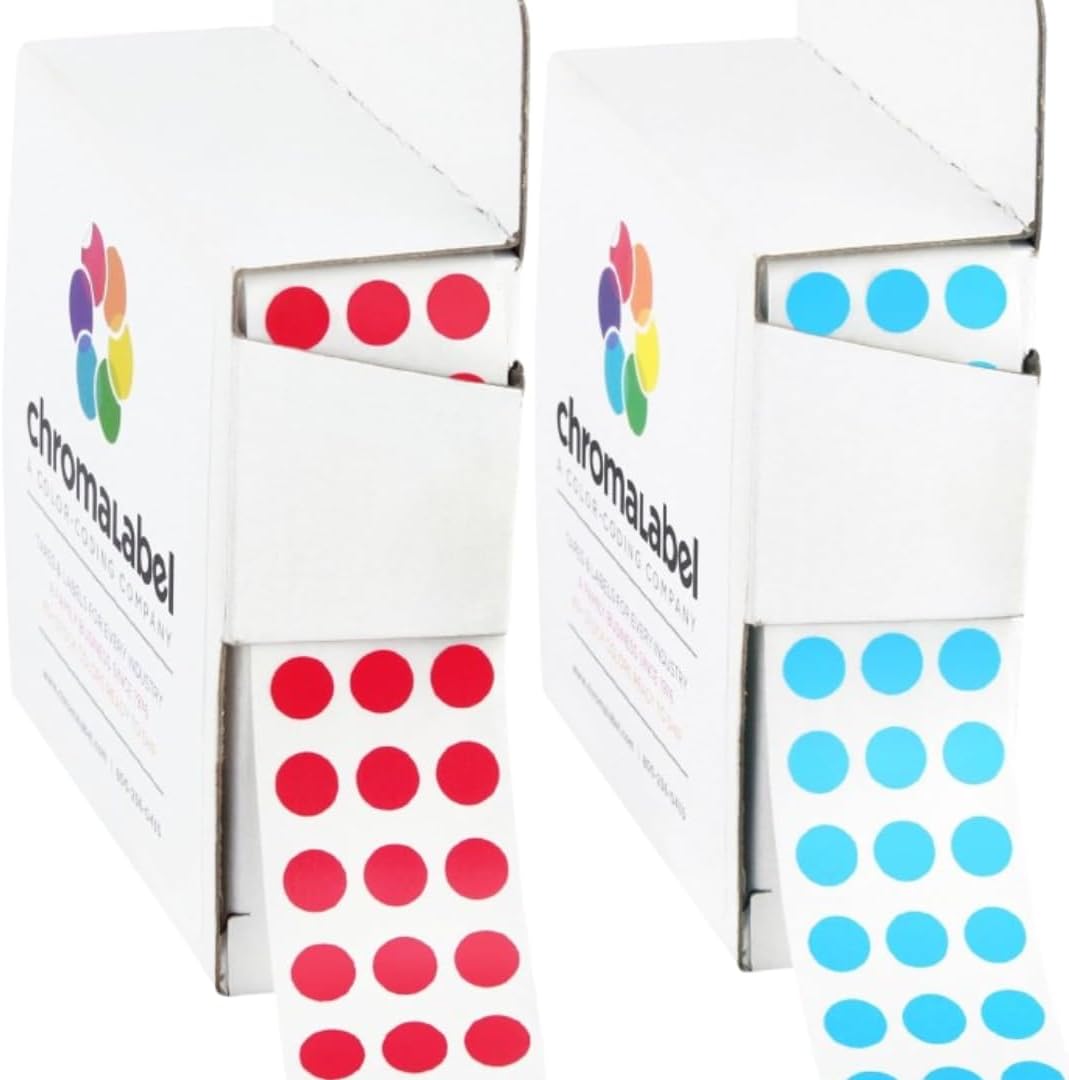 Dark Blue, Red & Yellow Dots, 1/4 Inch, 1000/Box Each Color | Writable Semi-Gloss Circle Labels in Dark Blue, Red and Yellow for Offices, Retail and Classrooms. Made in USA - Colors A