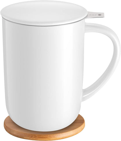 CEEFU 16oz Porcelain Tea Mug with Infuser, Lid and Coaster | Teaware with Filter, Loose Leaf Tea Cup Steeper Maker, Tea/Coffee/Milk/Women/Office/Home/Gift, Navy Blue