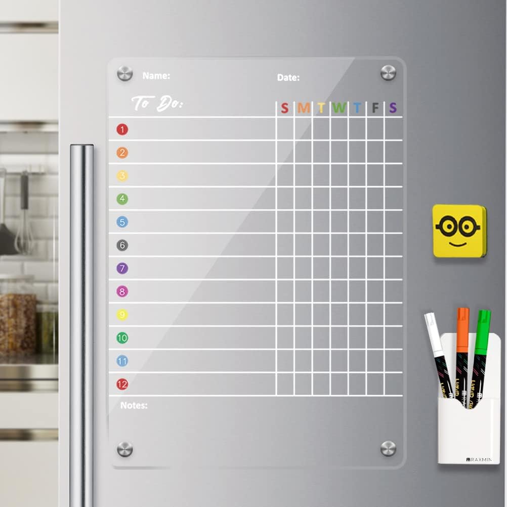 Magnetic Acrylic Chore Chart 17"x12" Clear Chore Chart for Adults and Teenagers Dry Erase Board Includes 3 Dry Erase Markers