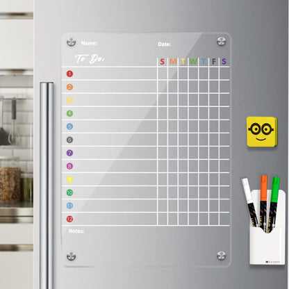 Magnetic Acrylic Chore Chart 17"x12" Clear Chore Chart for Adults and Teenagers Dry Erase Board Includes 3 Dry Erase Markers