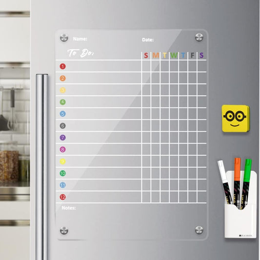 Magnetic Acrylic Chore Chart 17"x12" Clear Chore Chart for Adults and Teenagers Dry Erase Board Includes 3 Dry Erase Markers