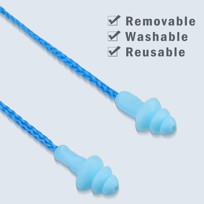 20 Pairs Corded Ear Plugs Reusable Silicone Earplugs with String Banded Ear Plug for Sleeping Noise Cancelling Noise Reduction Hearing Protection(Blue-Orange)