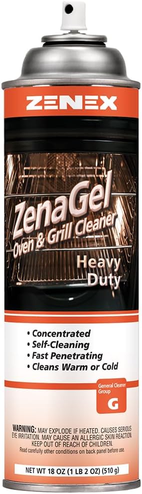 ZenaGel Industrial Oven & Grill Cleaner, Fast Acting Gel, 18oz, 2 Count | Powerful degreasing formula clings to vertical surfaces, dissolving baked-on residue from broilers, rotisseries, and hoods