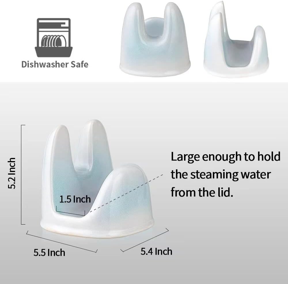 Nihow Ceramic Pot Lid Holder While Cooking for Kitchen Counter/Stove Top | Blue,Stable, Dishwasher Safe, Keep Counter Top Tidy and Clean,Water Proof,Saving Space,Heat Resistant
