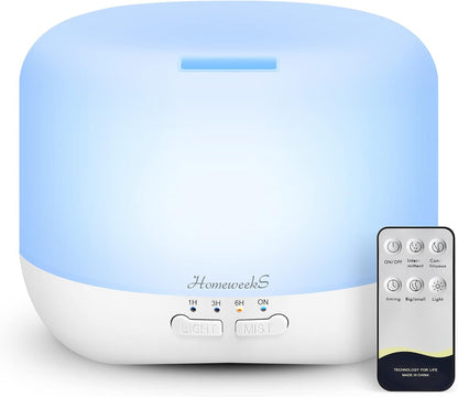 Homeweeks 300ml Essential Oil Diffuser, Quiet Aromatherapy Mist Diffusers for Essential Oils, Wood Grain, Ultrasonic, Remote Control, Timer, 7 Colors Light for Bedroom (300ml)