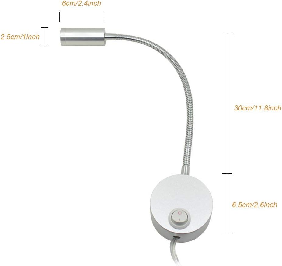 3W Wall Mounted Reading Light Flexible Gooseneck LED Sconce Lamp with Plug & Switch for Bedroom, Office, Workbench, Studio (01 Black Warm)