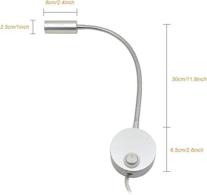 3W Wall Mounted Reading Light Flexible Gooseneck LED Sconce Lamp with Plug & Switch for Bedroom, Office, Workbench, Studio (01 Black Warm)