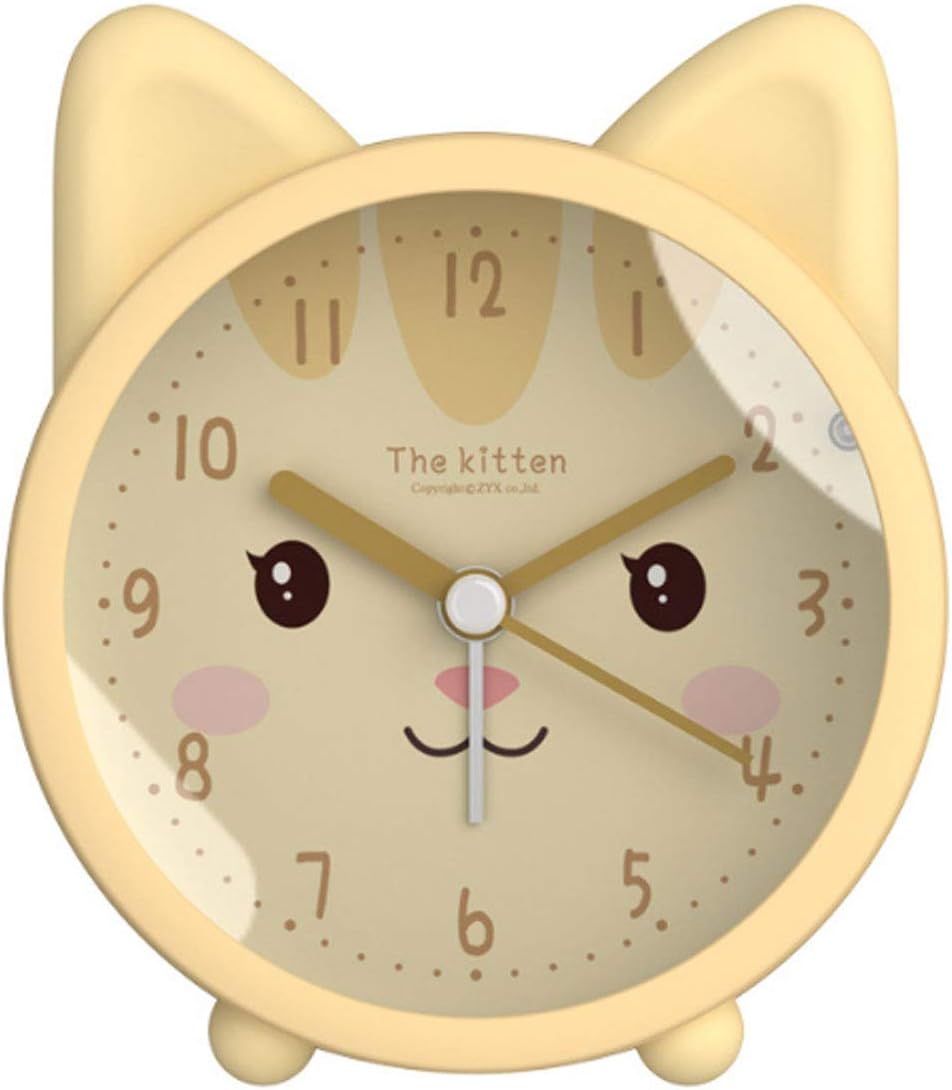 3" Cat Silicone Analog Alarm Clock Silent Non Ticking Backlight Desk Clock