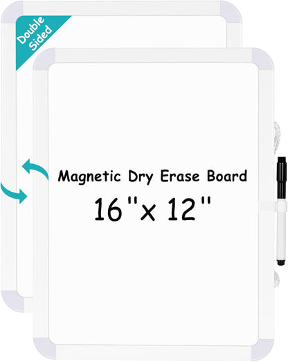 Magnetic Dry Erase Whiteboard for Fridge, 12"x8" Small White Board for Refrigerator, Grocery List & Meal Planner Kitchen Organizer with Stain Resistant Technology, Includes 3 Markers & Eraser