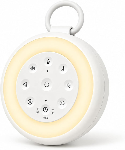 Portable Baby Sound Machine, 24 Sleep Sounds, Voice Recording & Night Light