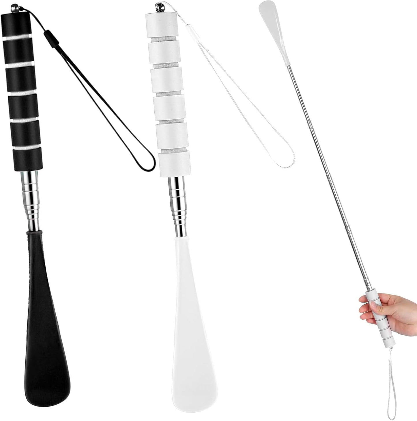 2 Pack Shoe Horn Long Handle, Metal Telescopic Foldable Shoehorn | Retractable Extended Boot Horn for Cowboy Boots, Travel Shoe Helper for Seniors/Pregnant Women