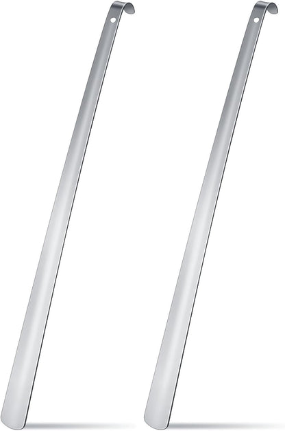 2 Pcs 31.5'' Extra Long Metal Shoe Horn for Elderly, Silver | Shoehorn Dressing Stick for Senior Disabled Men Women Limited Mobility, Standing Reach Assist, No Bending Needed