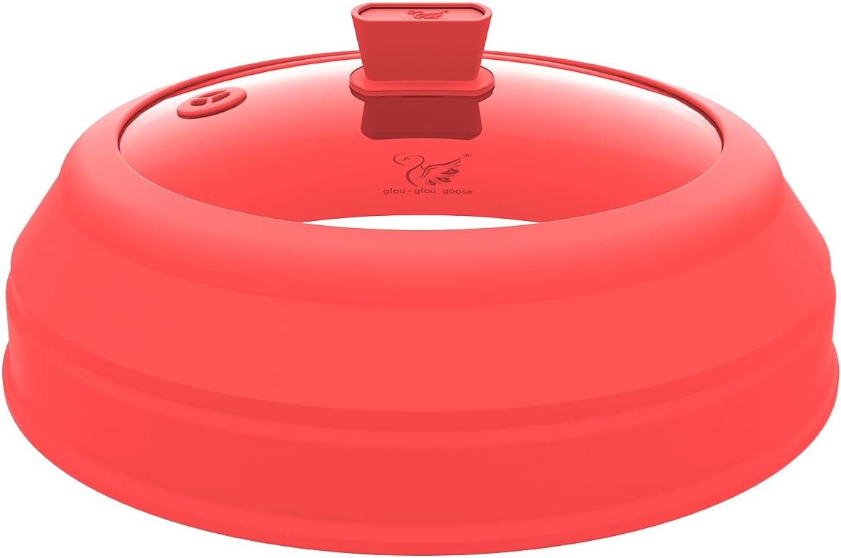 Microwave Splatter Cover Glass Splatter Guard Lid with Collapsible Silicone for Food Pot Cover Plate Cover 10.8 inch Black