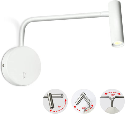 ZEROUNO Wall Mounted Reading Light for Bedroom LED Hardwired Sconce with Switch on/Off Modern 3000K Swing Arm Bedside Wall Mount Lamp (Black)