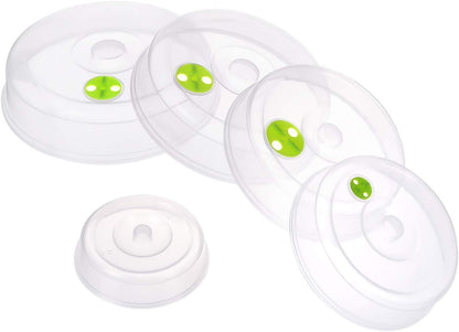 Set of 5 Microwave Plate Covers with Adjustable Steam Vents; Microwave Splatter Covers - Mixed Sizes for Large & Small Food Plates Bowls