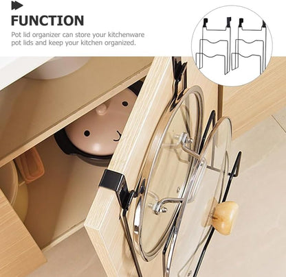 Alipis Cabinet Door Pot Lid Organizer with 4 Hooks Hanging Storage Rack for Kitchen Cabinet Space-Saving Pan Lid and Cutting Board Holder 12.12X8.07X3.22 Inch