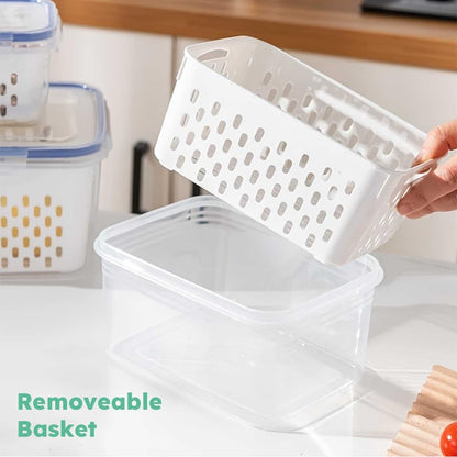 Fruit Storage Container for Fridge, Leakproof Food Storage Containers, Plastic Fresh Produce Saver Vegetable Fruit Meat Storages Organization, Plastic Produce Keepers(M+L)