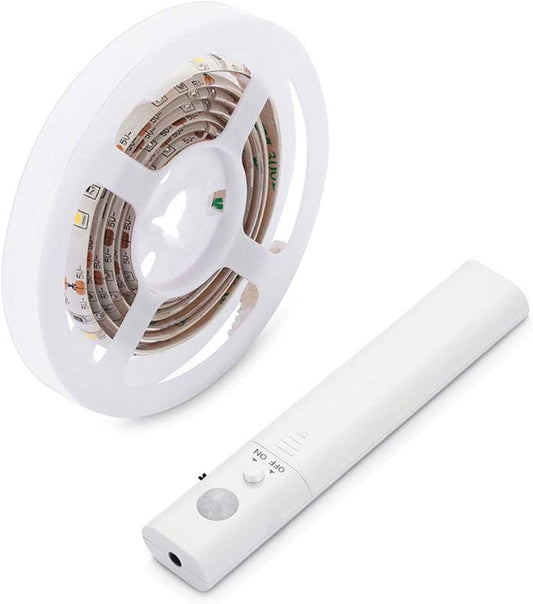 3.3Ft PIR Motion Sensor LED Cabinet Lights, Waterproof Battery Powered DC 5V 3528 Strip Tape Under Bed lamp Light for Closet Wardrobe Stairs Hallway(White)