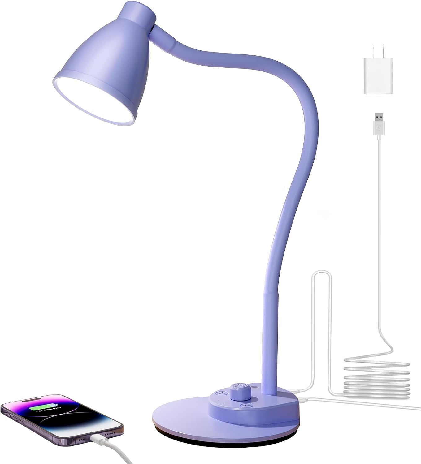 BOHON LED Desk Lamp with USB Charging Port 3 Color Modes Dimmable, Black | Reading Light Intelligent Induction Auto Dimming Task Lamp Neck Flexible Table Lamp for Bedside Office, AC Adapter Include