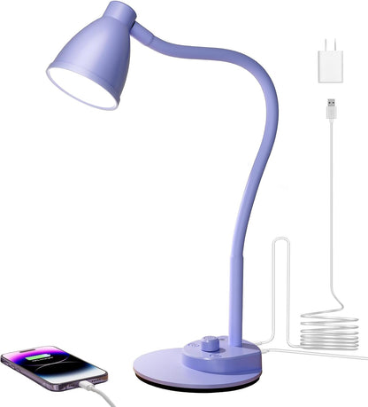 BOHON LED Desk Lamp with USB Charging Port 3 Color Modes Dimmable, Black | Reading Light Intelligent Induction Auto Dimming Task Lamp Neck Flexible Table Lamp for Bedside Office, AC Adapter Include