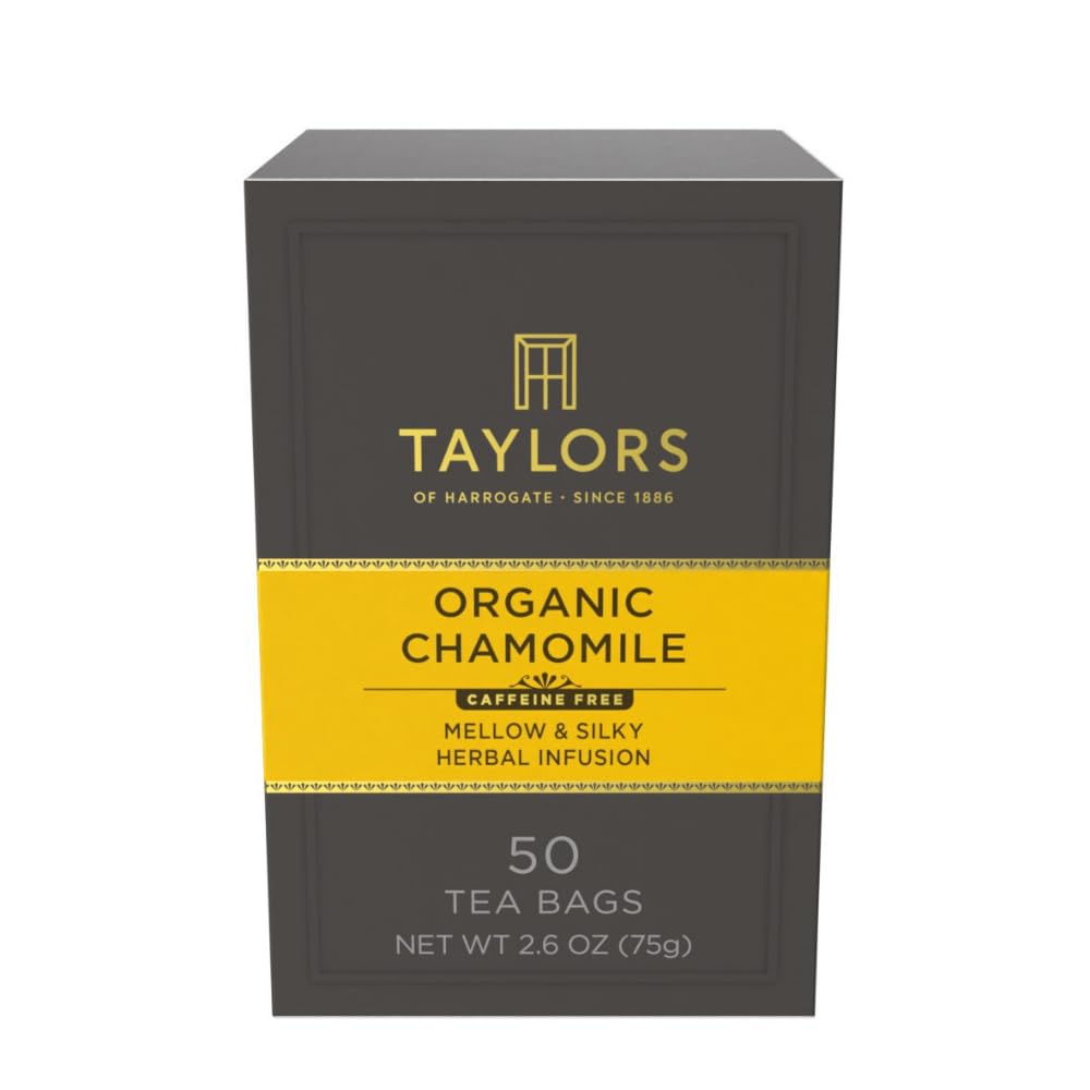 Taylors of Harrogate Organic Chamomile, Herbal Tea, Pillow Bags, 50 Count (Pack of 1), Mellow, Silky & Soft, Caffeine-Free, Enjoy Hot or Iced, 50 Teabags