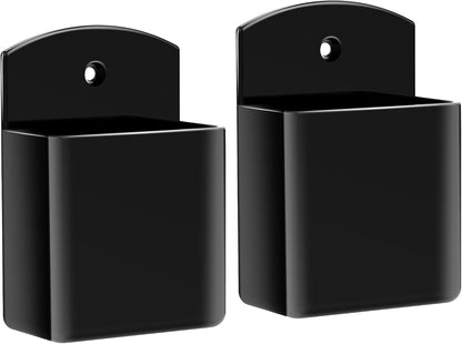 DRQ 2-Pack Remote Control Holder, Adhesive Wall-Mount Remote Holder, Black | TV controller organizer doubles as a wall pen holder for desk accessories and small-item storage at home, office, or school.