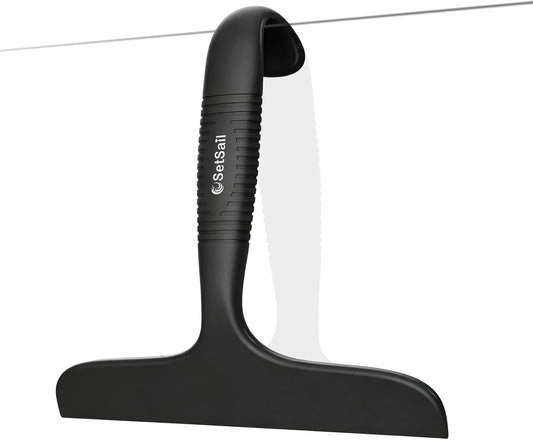 SetSail Shower Squeegee for Glass Doors,One-piece All Silicone Squeegee | Streak-Free Bathroom Squeegee for Shower Glass Window Mirror Tile Wall, Built-in Hook, Ergonomic Grip, Black（9.5-inch）