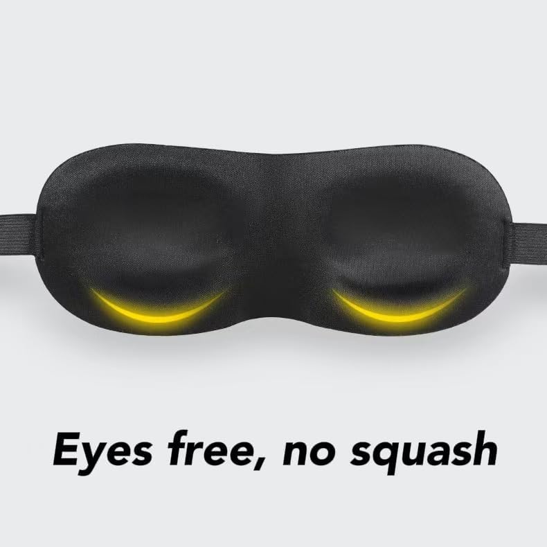Sleep Mask for Side Sleepers with 3D Contoured Eye Cover – Light Blocking and Zero Pressure, Soft Breathable Fabric, Adjustable Strap for Women and Men, for Travel, Airplane, Nap, Meditation, Black